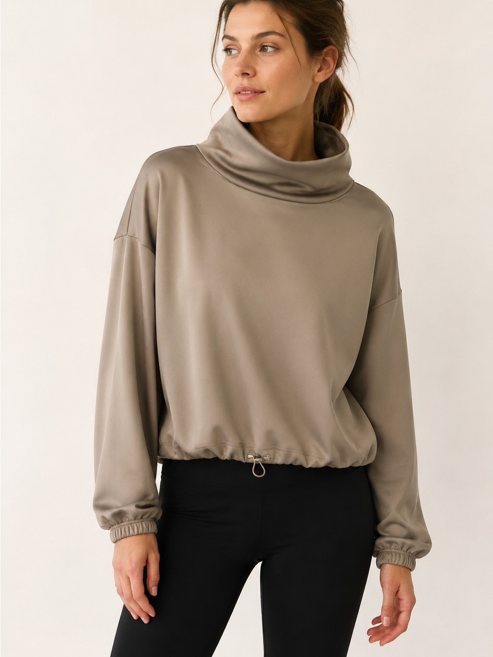 Funnel Neck Oversized Pullover Taupe XS